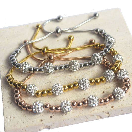 wholesale fashion new design stainless steel beads zircon diamond ball charm bracelet women jewelry China manufacturer supplier