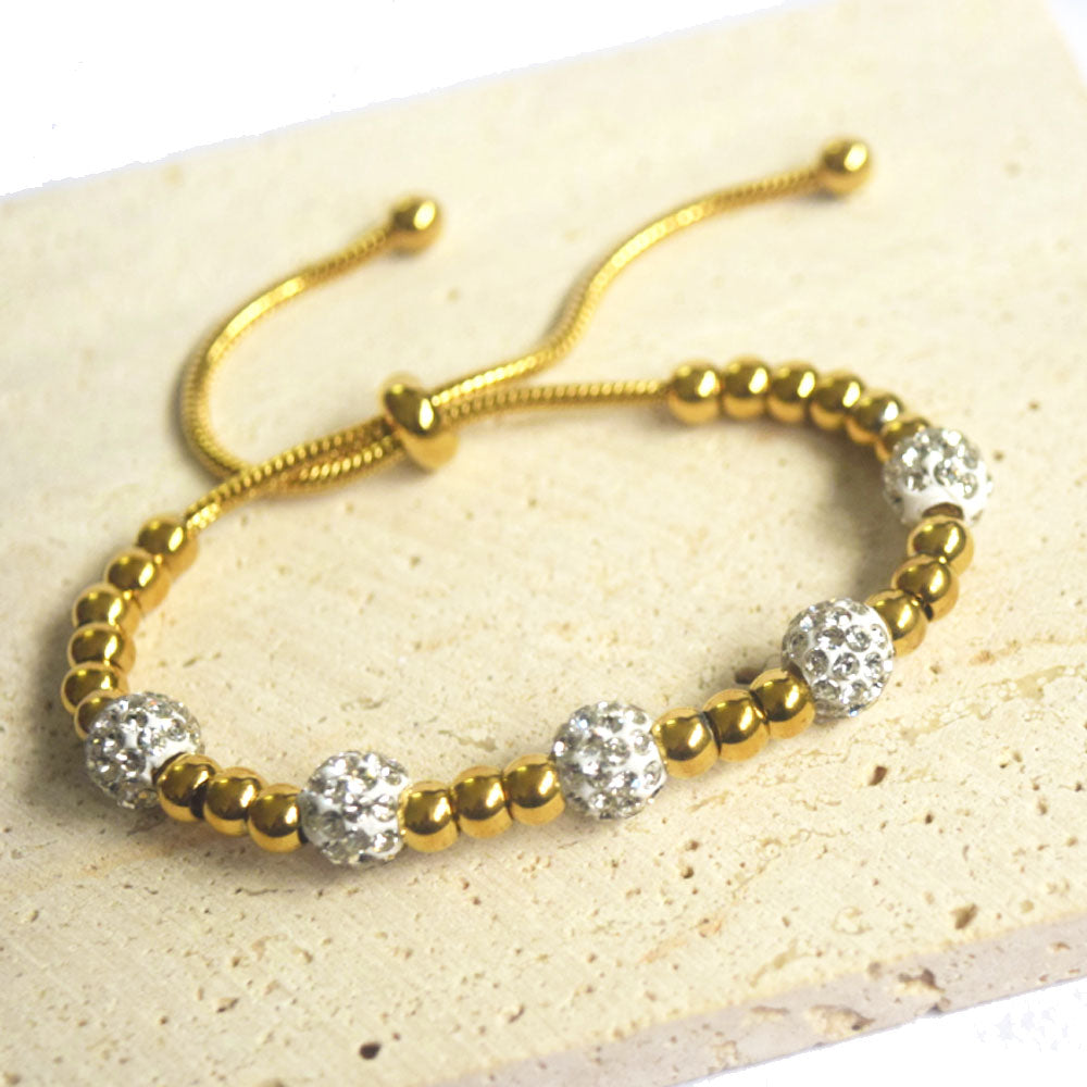 wholesale fashion new design stainless steel beads zircon diamond ball charm bracelet women jewelry China manufacturer supplier