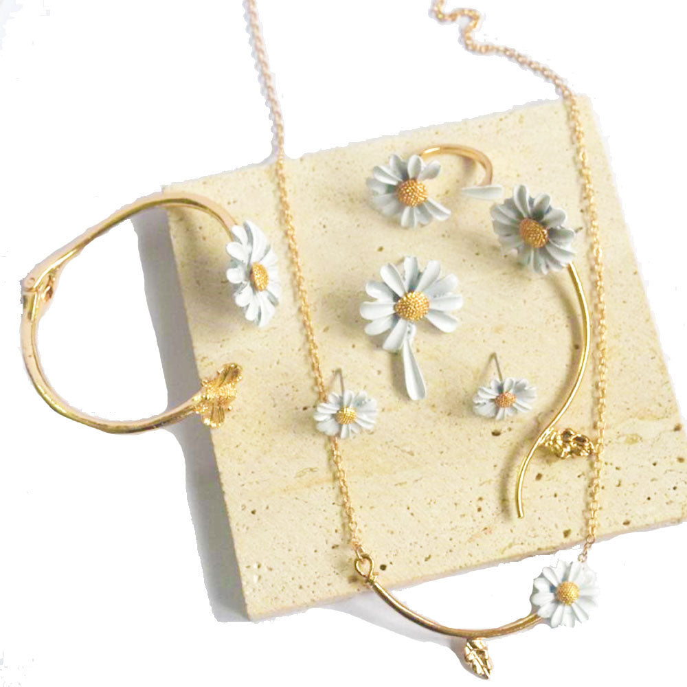 wholesale fashion brass alloy daisies daisy flower necklace earring bangle finger ring jewelry set jewelries supplier