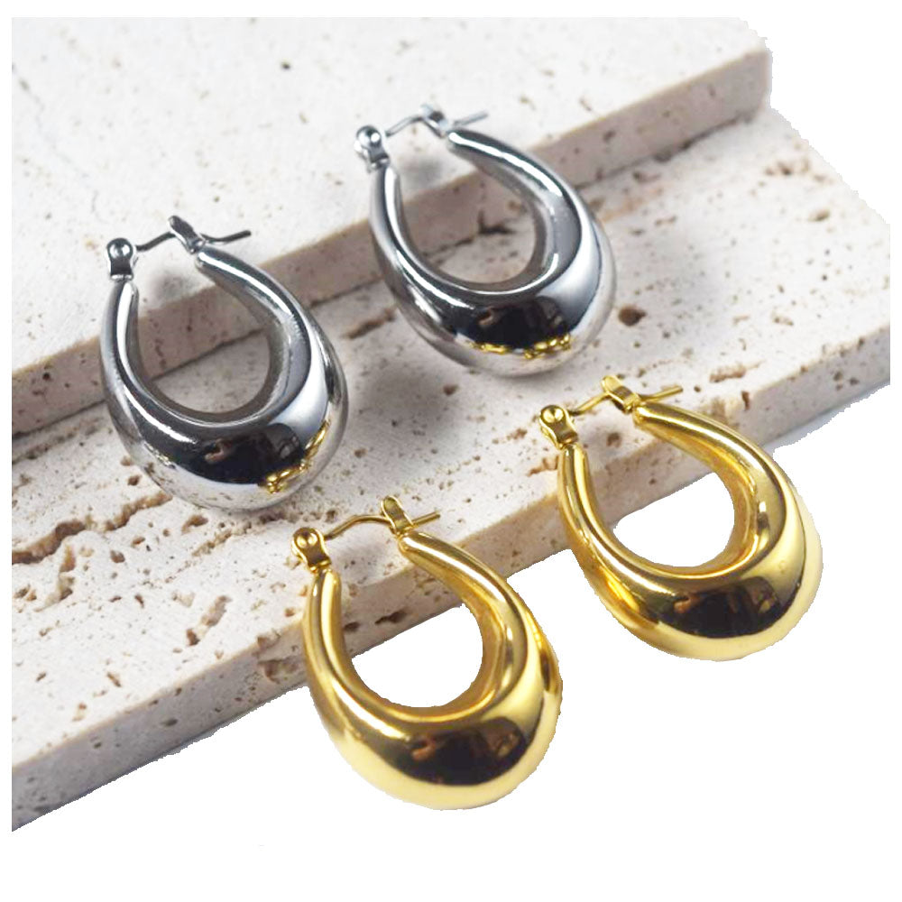fashion stainless steel pvd 18k gold plated oval hoop pendant earring women statement earrings jewelry
