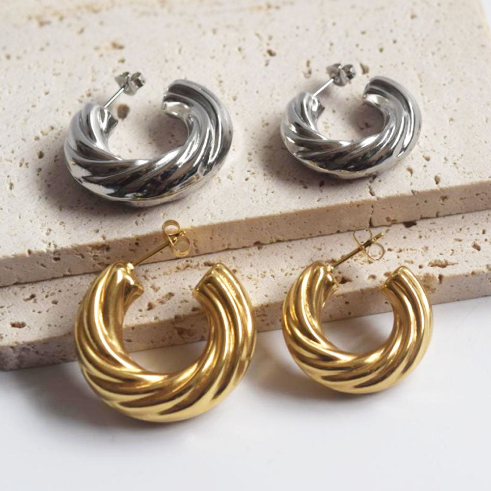 stainless steel 316 gold plated non tarnish waterproof fat chunky twisted c shape hoop earring women earrings jewelrystainless steel 316 gold plated non tarnish waterproof fat chunky twisted c shape hoop earring women earrings jewelry