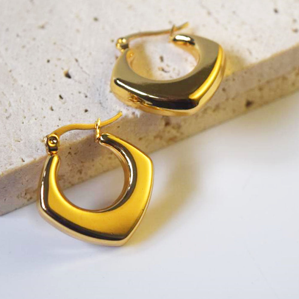 waterproof tarnish free designer inspired stainless steel gold plated chunky hoop earring jewelry women