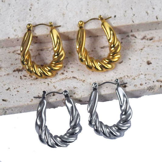 wholesale stainless steel twist hoop huggie earring gold plated earrings jewelry for women China manufacturer factory supplier