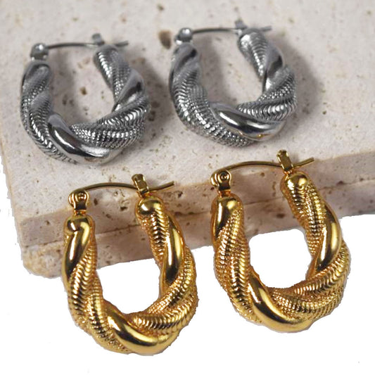 wholesale stainless steel u hoop twist gold earrings jewelry earring for women China manufacturer factory supplier