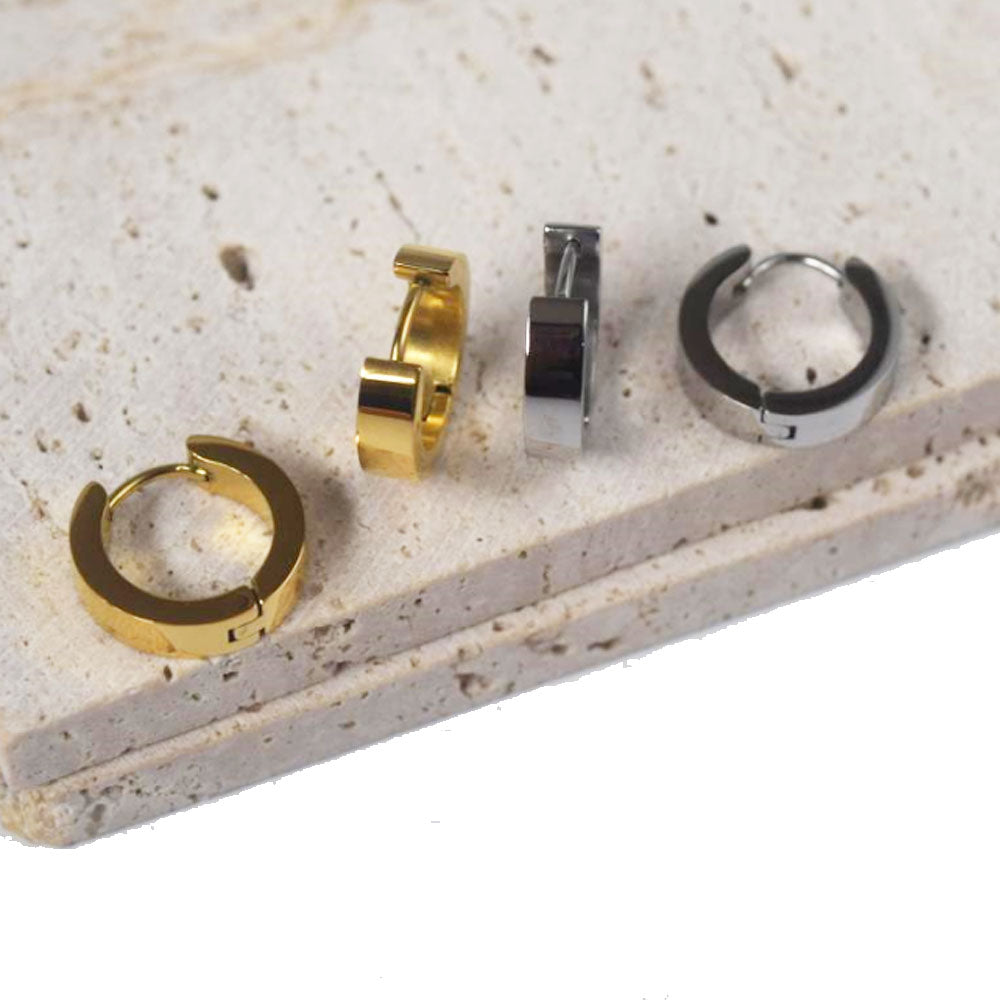 wholesale trendy stainless steel 18k gold 4mm wide flat edge 12mm in inner diameter earring unisex for men and women