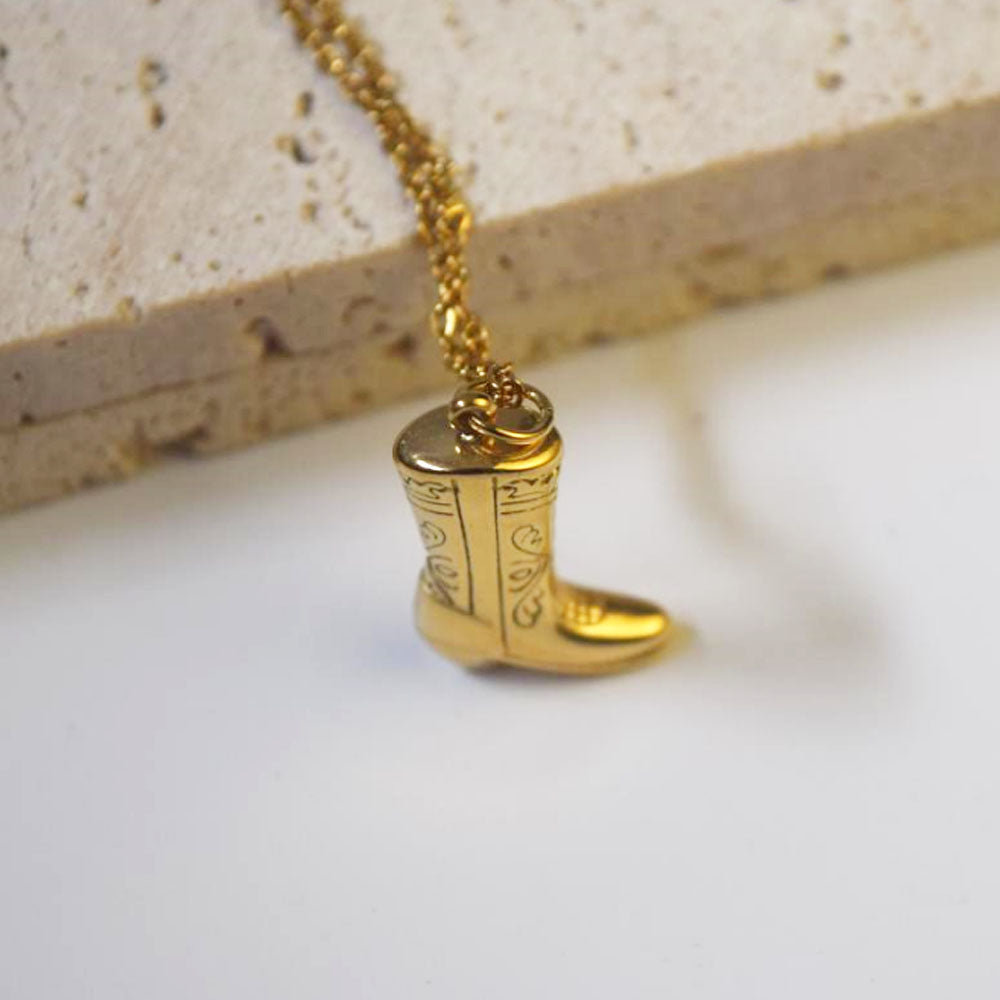 Fashion Hip Hop Men Necklace stainless steel with fine gold plated long boot pedant necklace for women jewelry