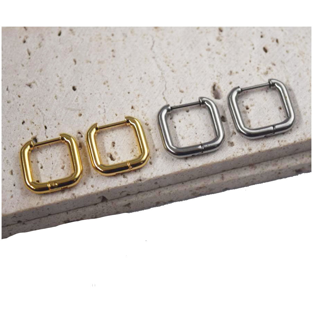 waterproof tarnish free designer inspired stainless steel square tube hoop huggie geometric earring jewelry earrings