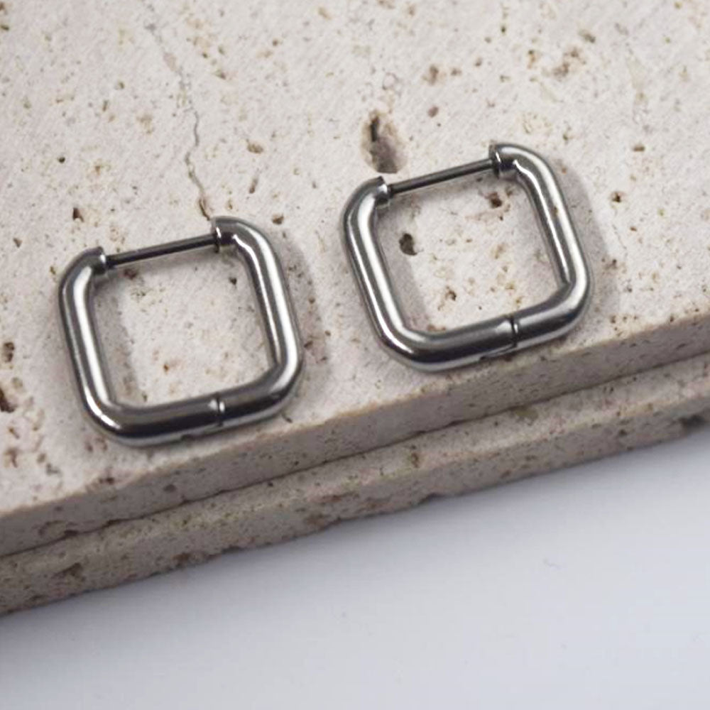 waterproof tarnish free designer inspired stainless steel square tube hoop huggie geometric earring jewelry earrings
