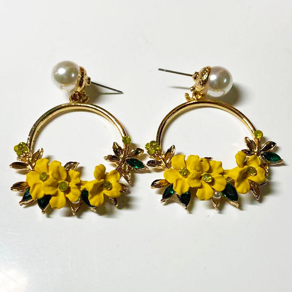 cheap boho multi-color cooper alloy acrylic enamel floral flower metal hoop earring for women