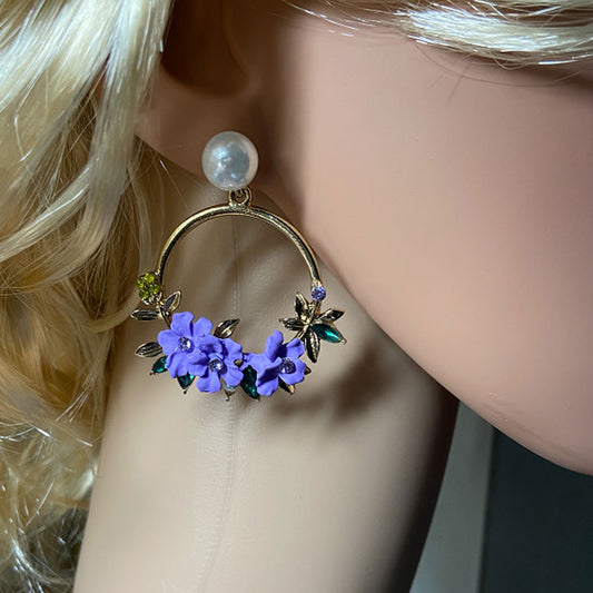 cheap boho multi-color cooper alloy acrylic enamel floral flower metal hoop earring for women