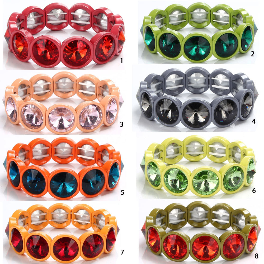 handmade women fashion elastic alloy enamel stretch rainbow metal glass tile bracelet adjustable jewelry