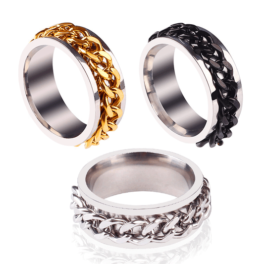 punky 8mm stainless steel rotating spinner chain finger ring men classic spin rings rotatable