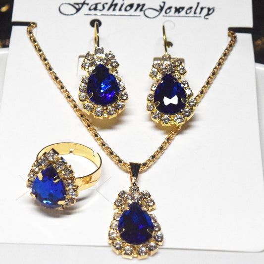 alloy crystal beads bridal earring ring necklace jewelry set for wedding party accessories set jewelry