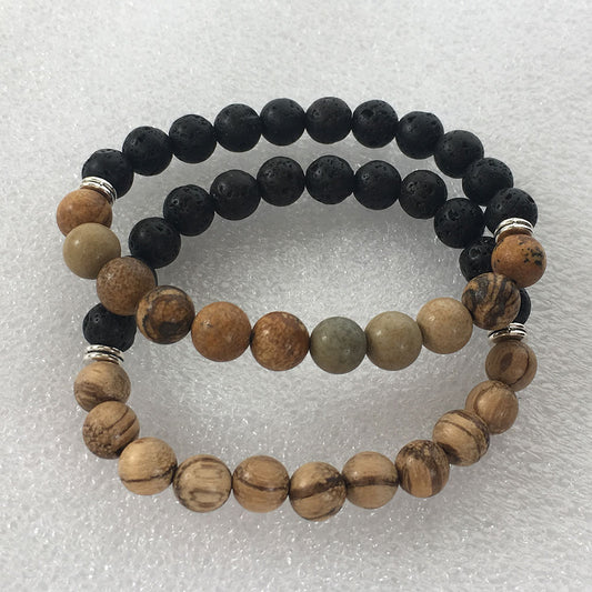 lava stone plus wood beads picture stone bracelet handmade fashion jewelry