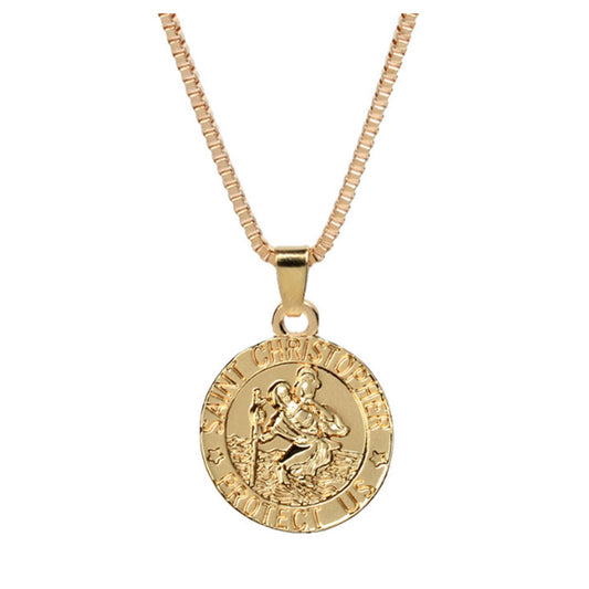 vintage alloy saint christopher jesus protect us medal coin charm pendant necklace