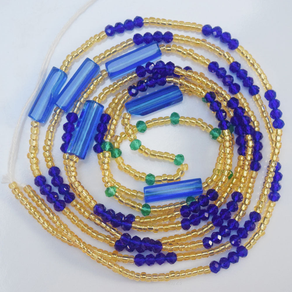 blue tube crytal charm weightloss double string cotton tie on african waist beads belly chain body jewelry women