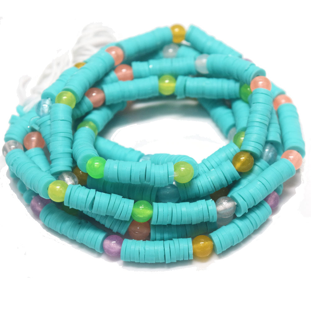 plus size extra long tie on bohemian sparkly glowing glow in the dark soft polymer clay heishi beads waist bead making supplies