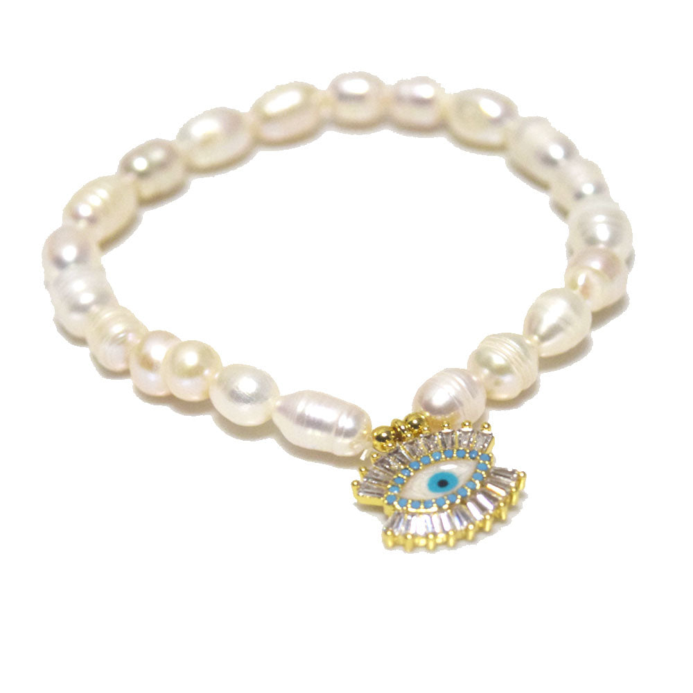 hand crafted 90s boho stake natural freshwater pearl beads bracelet charm women devil eye pearl beaded bracelets jewelry
