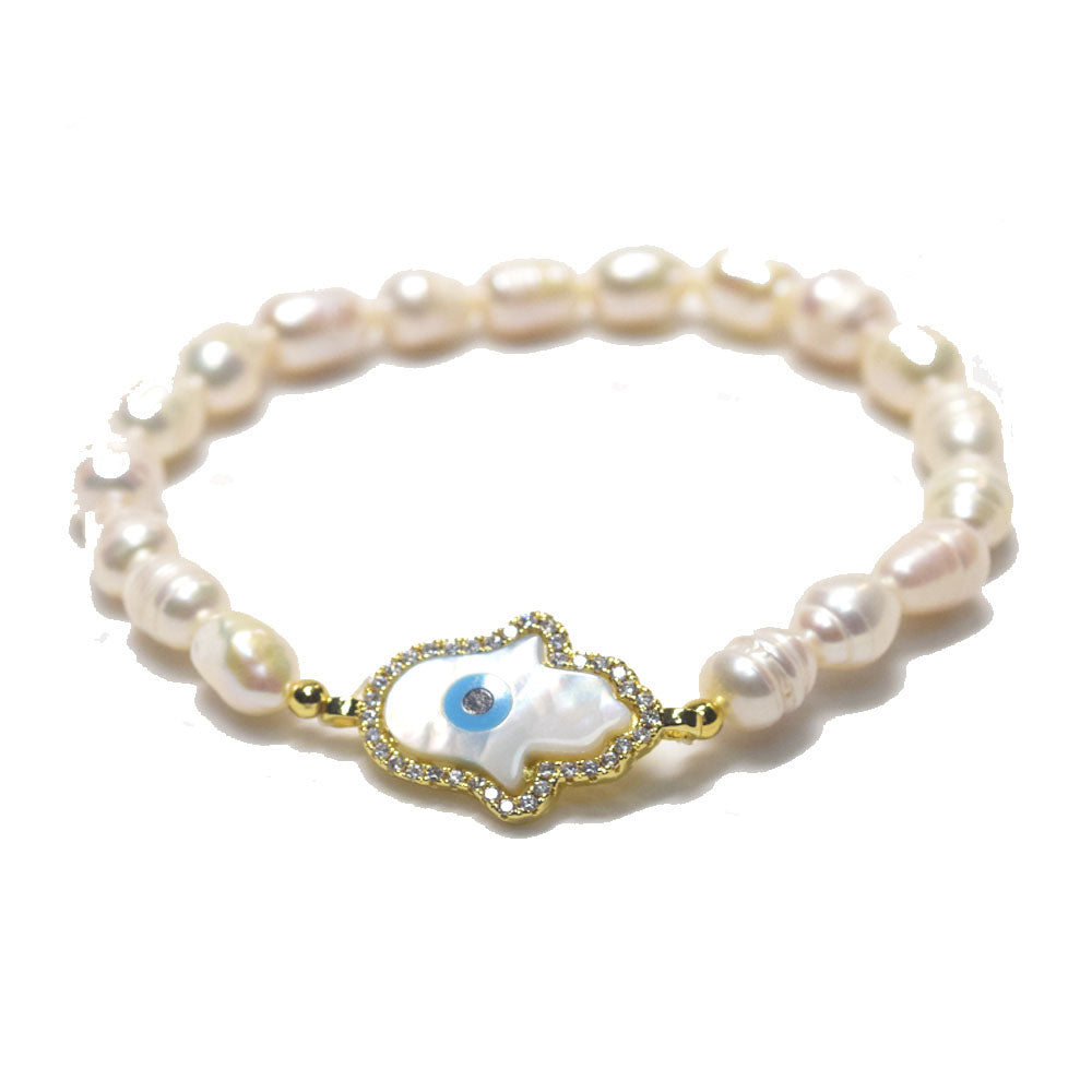 hand crafted 90s boho stake natural freshwater pearl beads bracelet charm women devil eye pearl beaded bracelets jewelry