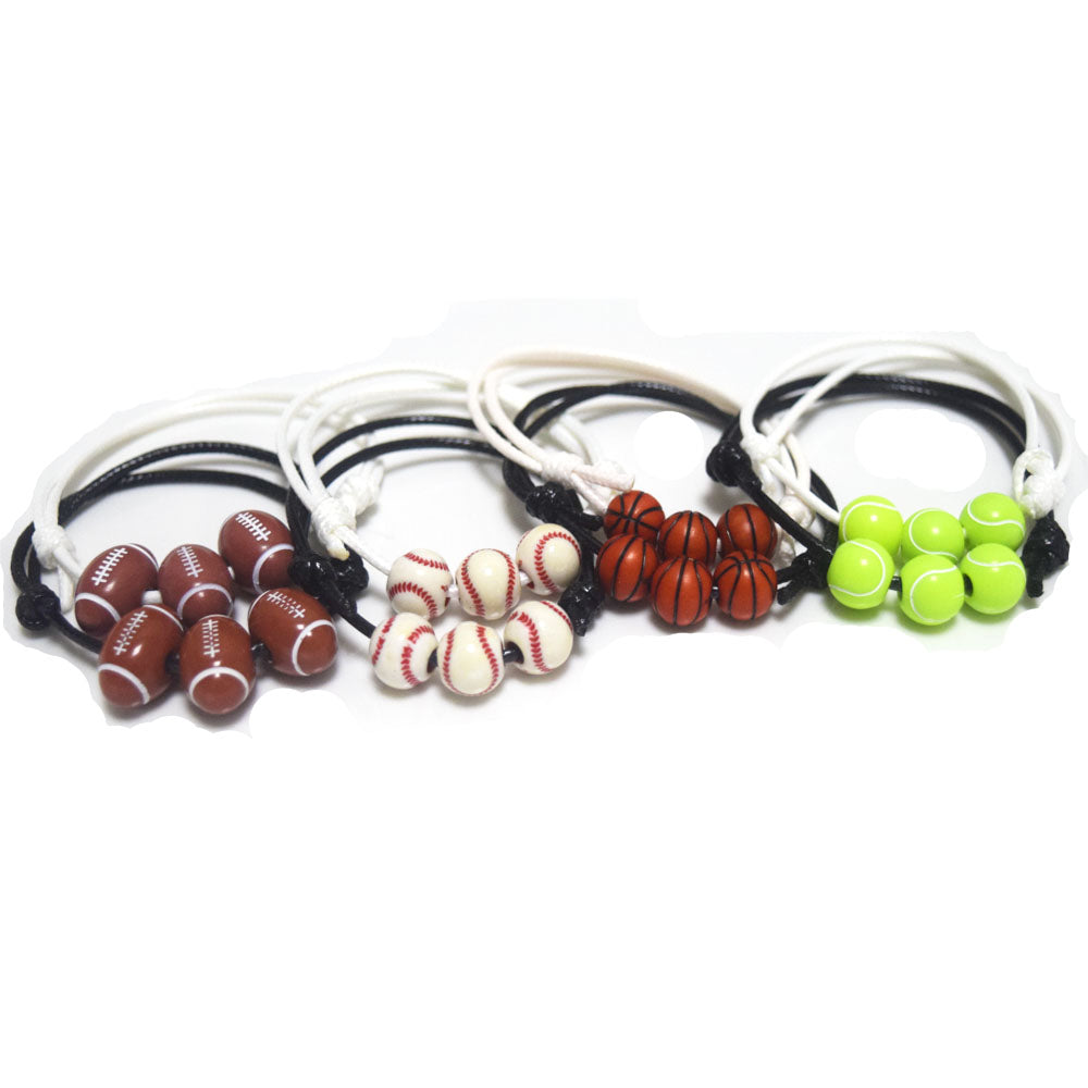 handmade adjustable cord rope woven basketball rugby tennis baseball ball charm beads sport bracelet unisex women and men