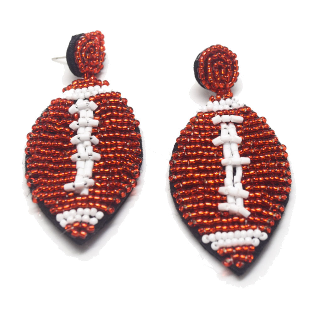 statement boho bohemian glass rice seed beads beaded rugby Rugger ball football pendant earring women jewelry accessories