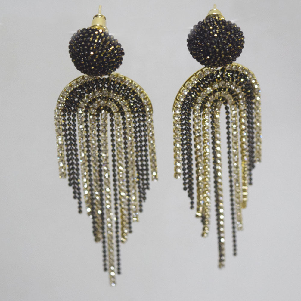glitter korean style 925 silver pin 14k gold plated high quality zircon diamond beads long tassel drop party earrings for women