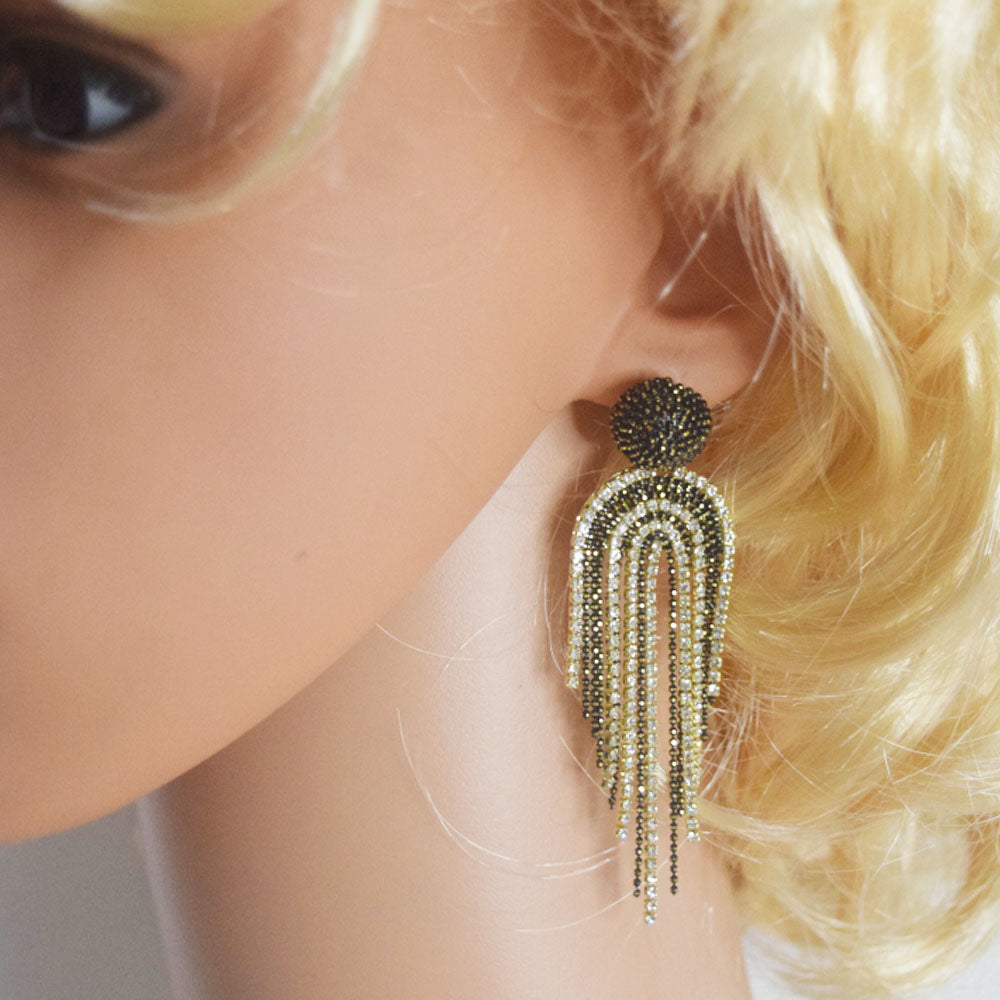 glitter korean style 925 silver pin 14k gold plated high quality zircon diamond beads long tassel drop party earrings for women