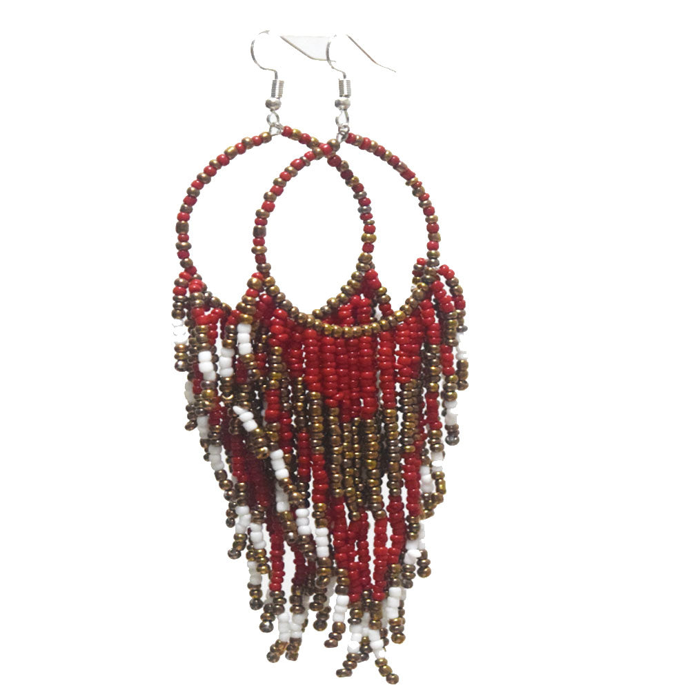African Glass seed beads beaded hoop tassel statement extra long bohemian boho beads drop dangle earrings colorful for Women