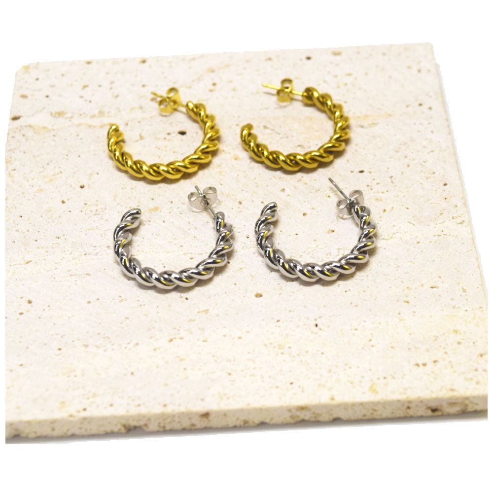 vintage stainless steel twisted chain twist half hoop c earring steel silver and gold 18k plated colors 2 2.5 4cm earrings