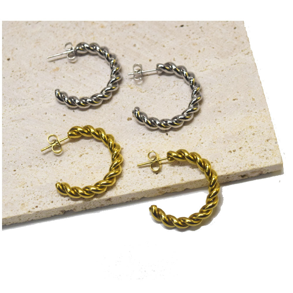 vintage stainless steel twisted chain twist half hoop c earring steel silver and gold 18k plated colors 2 2.5 4cm earrings