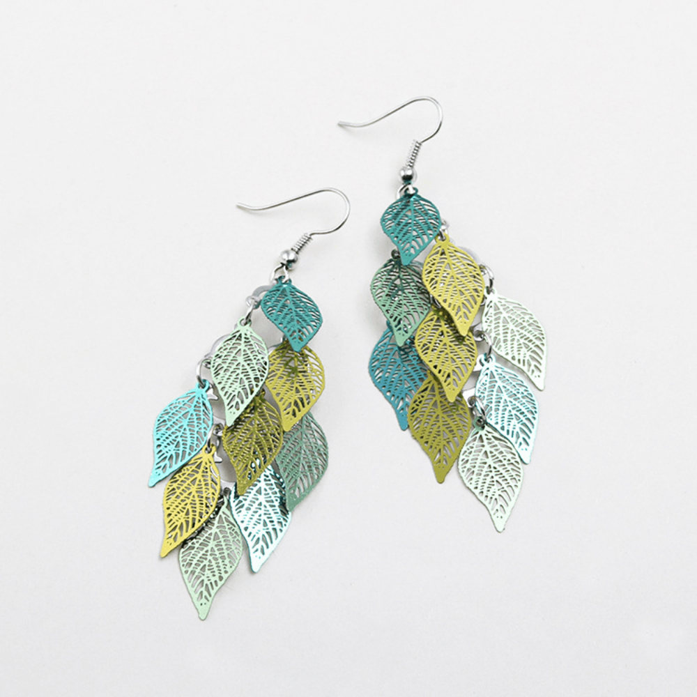brass alloy multi colors tropical leaf earrings leaves women dangle drop earring