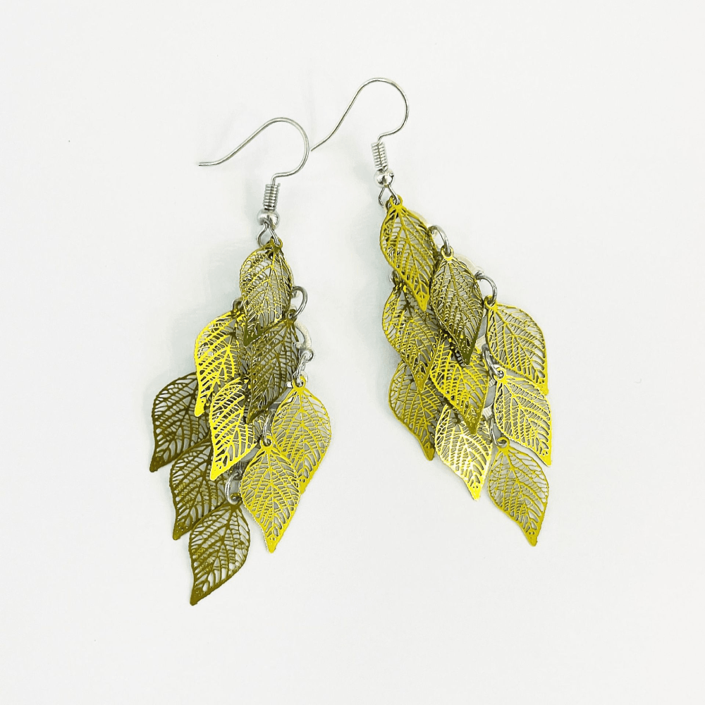 brass alloy multi colors tropical leaf earrings leaves women dangle drop earring