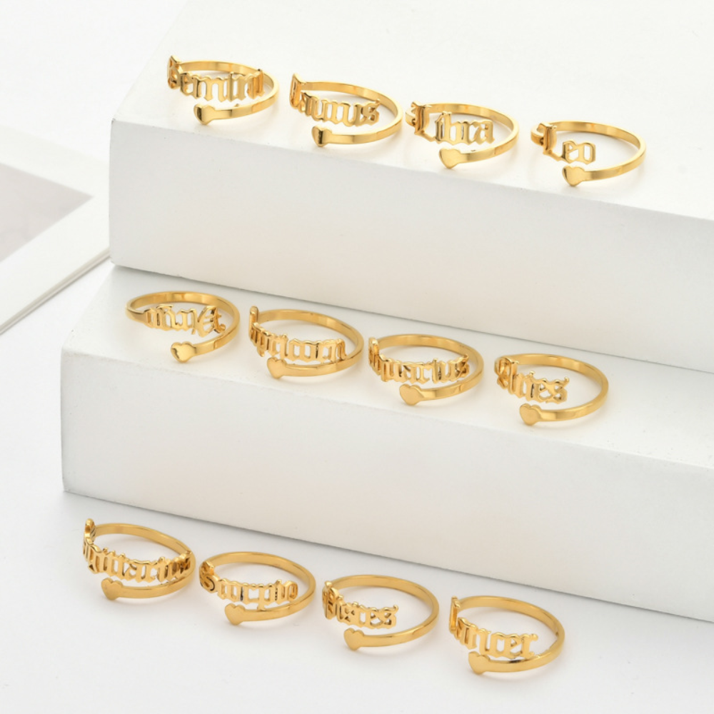 female stainless steel vintage zodiac rings finger ring for women ring