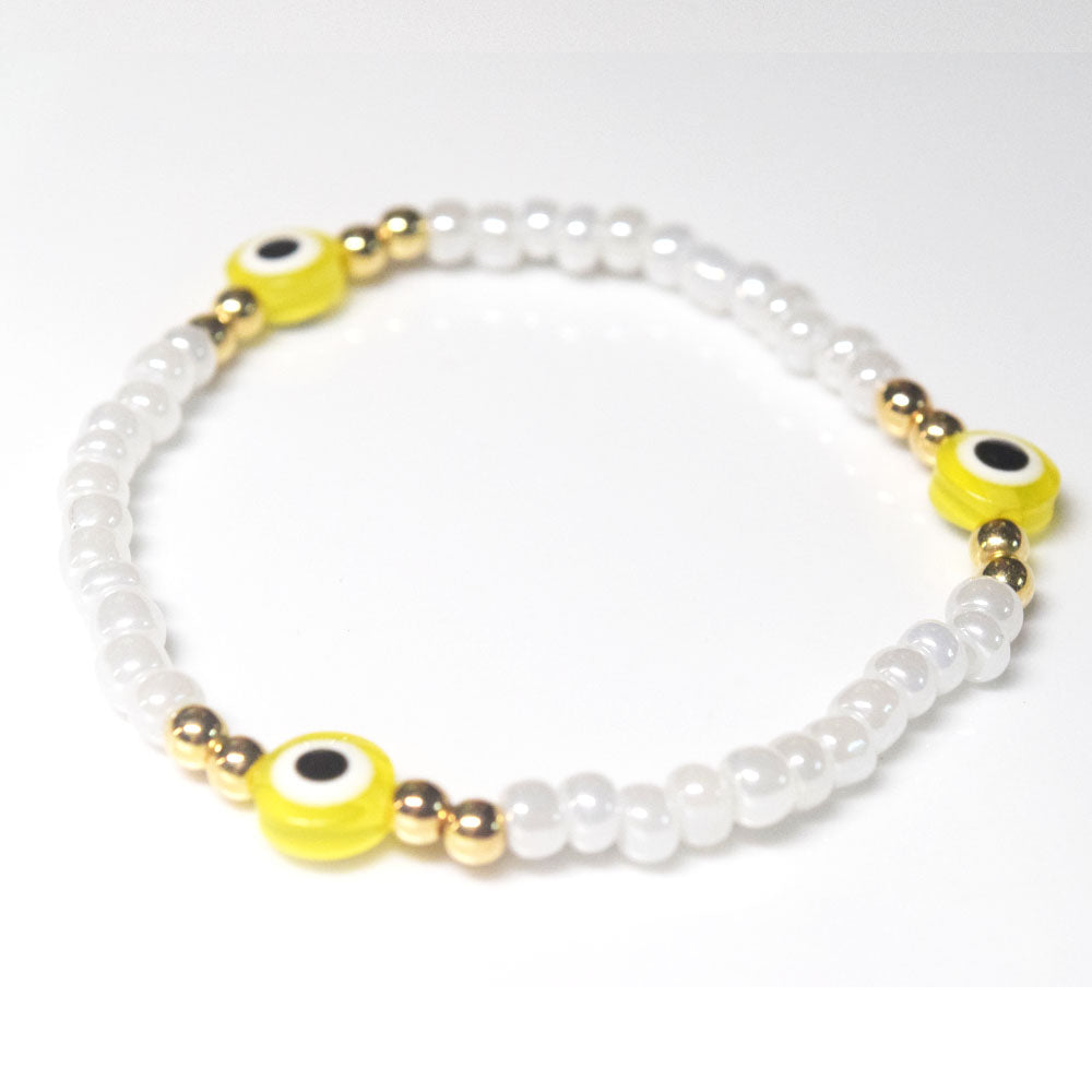bohemian style stackabele handmade glass rice seed beads beaded elastic devil eye bead charm bracelet jewelry