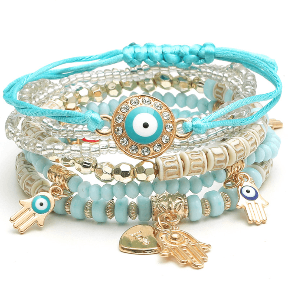 glass crystal beads beaded hamsa hand d-evil eye charm ancle stackable bracelet pour femme bracelets jewelry