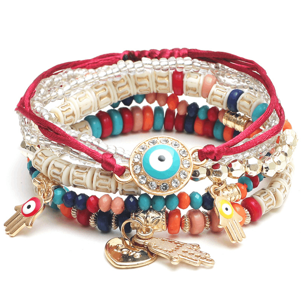 glass crystal beads beaded hamsa hand d-evil eye charm ancle stackable bracelet pour femme bracelets jewelry