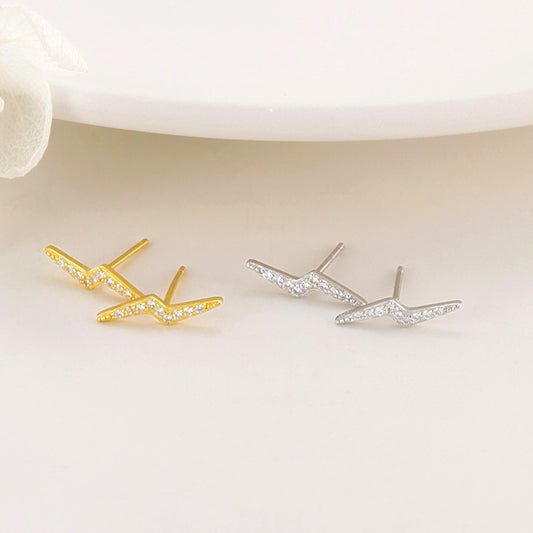 small 925 sterling silver gold plated cubic zirconia diamond lightning bot thouder charm stud earring women earrings jewelry