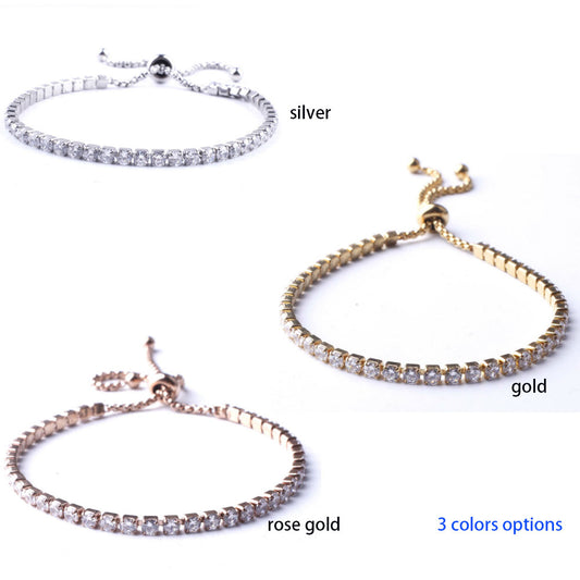 adjustable fashion stainless women steel cubic zircon beads diamond tennis chain bracelet