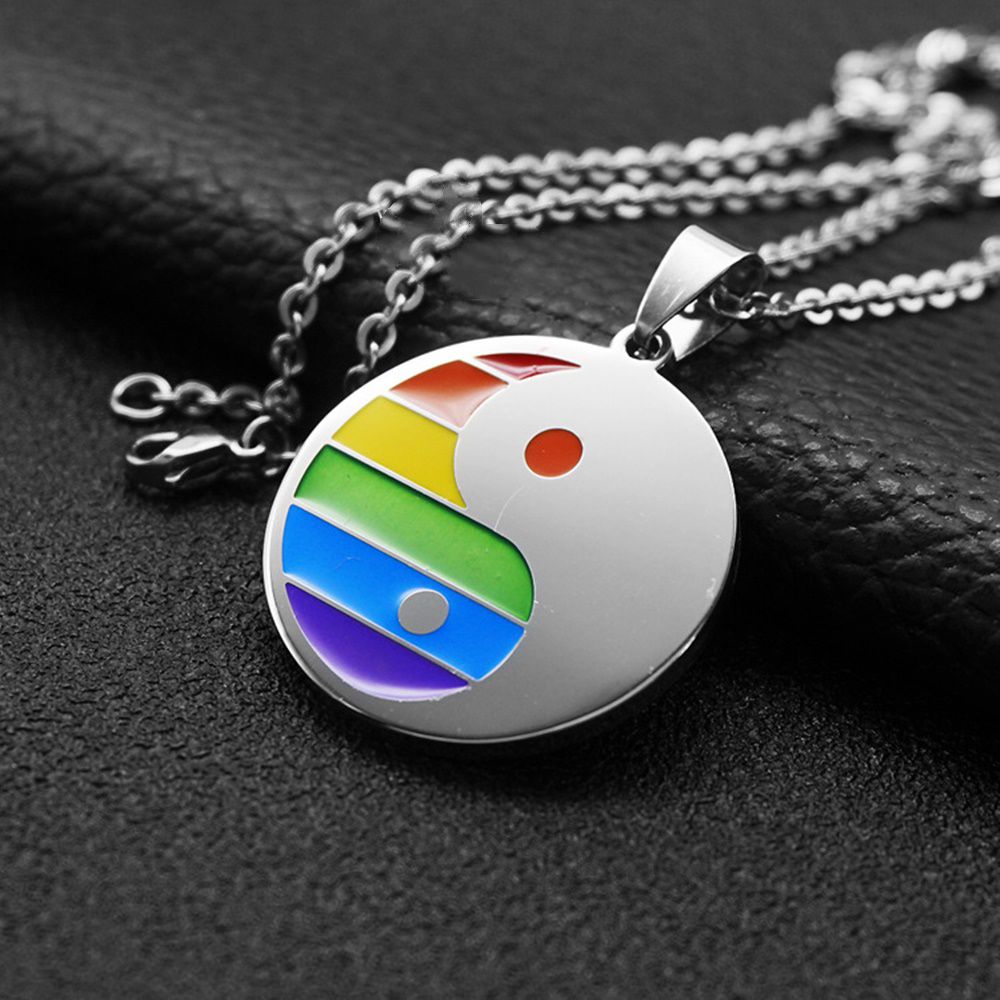 fashion his and hers stainless steele lgbt lesbian gay pride yin and yang necklace jewelry no chain pendant only
