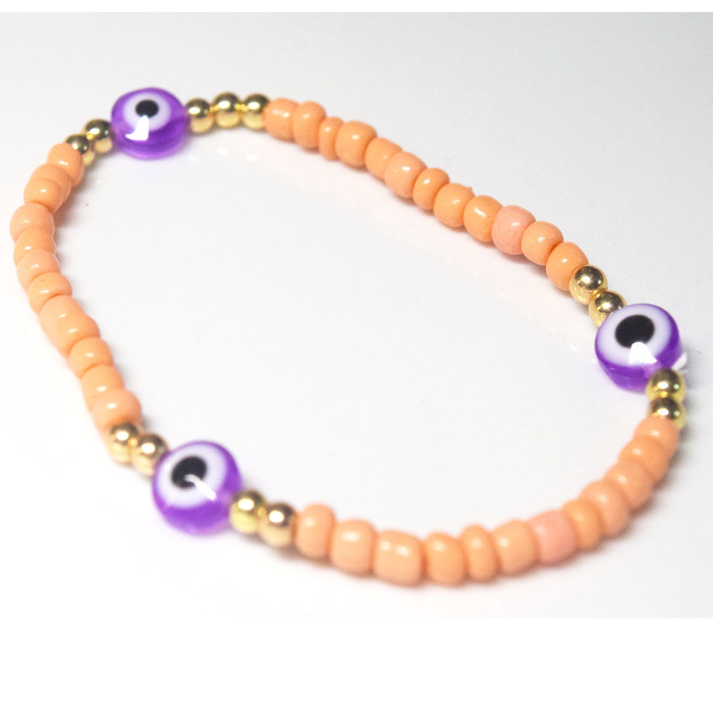bohemian style stackabele handmade glass rice seed beads beaded elastic devil eye bead charm bracelet jewelry