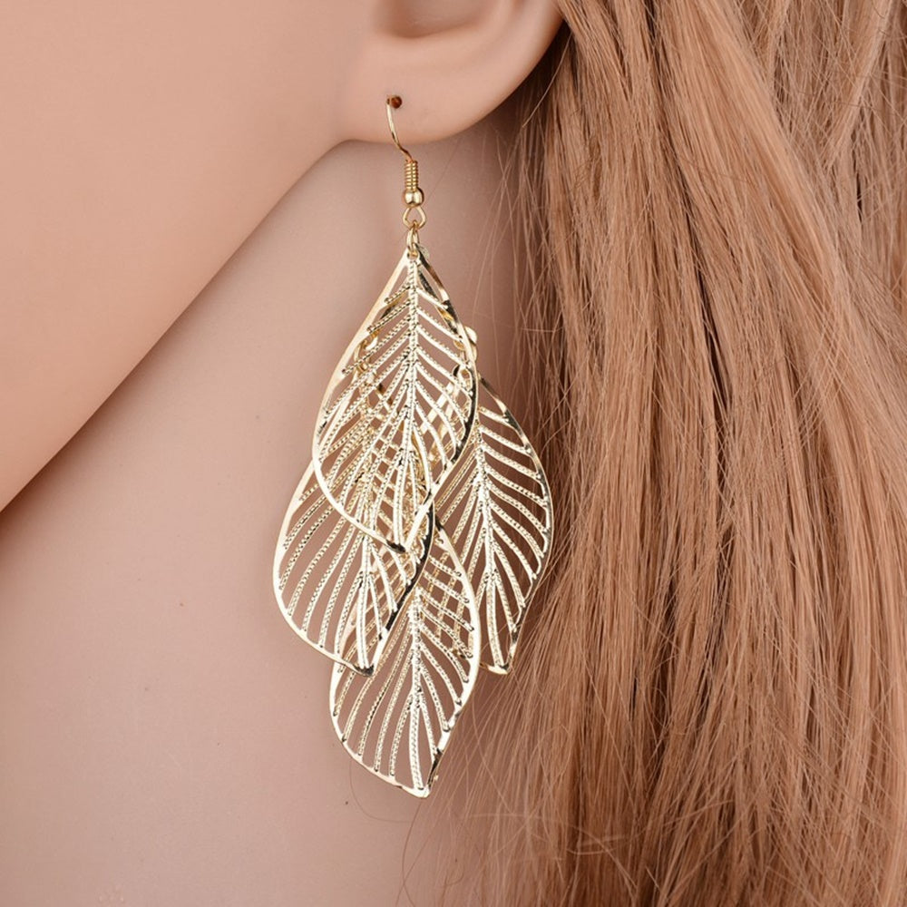 brass alloy long leaf tassel tropical dangle drop earrings women earring jewelry