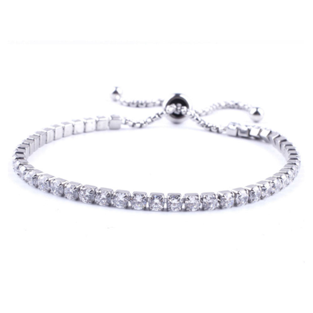 adjustable fashion stainless women steel cubic zircon beads diamond tennis chain bracelet