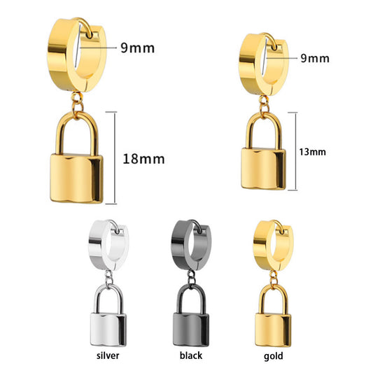 wholesale trendy safety pin fashion lock surgical statement stainless steel dangle drop earrings jewelry for women