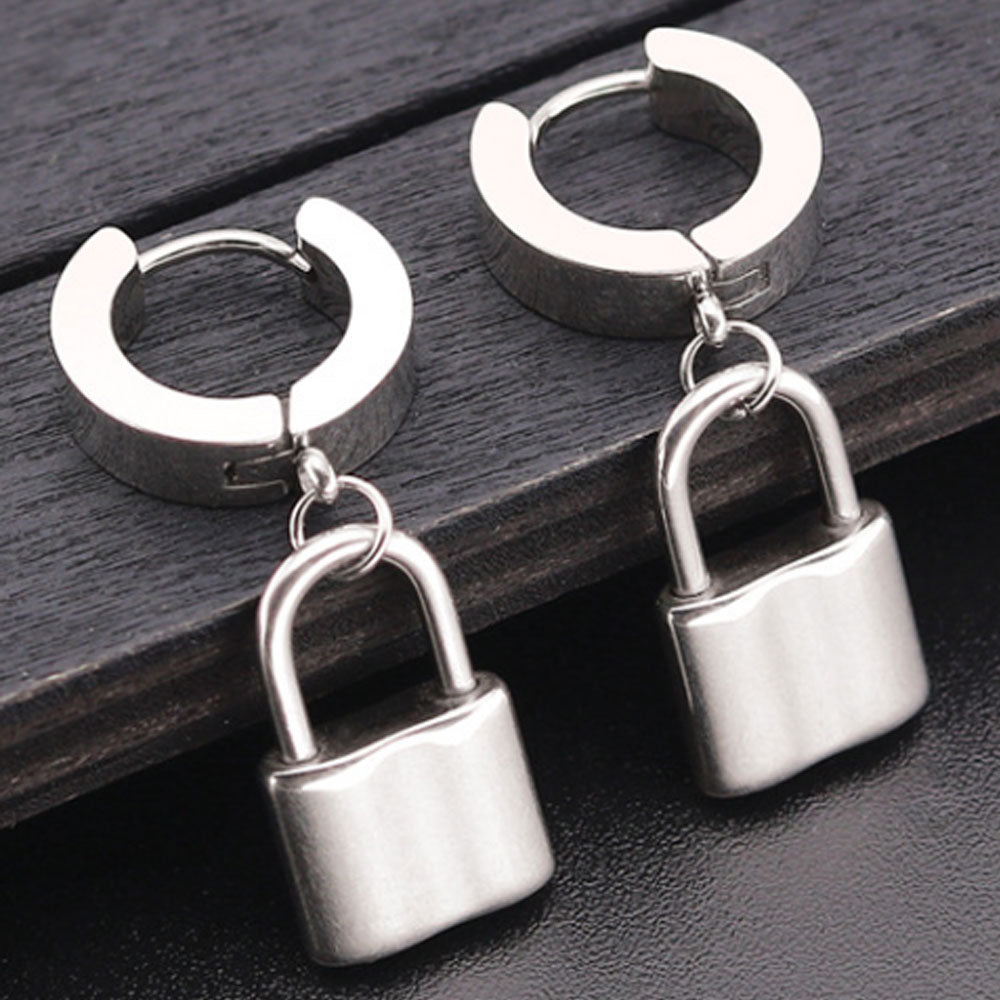 wholesale trendy safety pin fashion lock surgical statement stainless steel dangle drop earrings jewelry for women