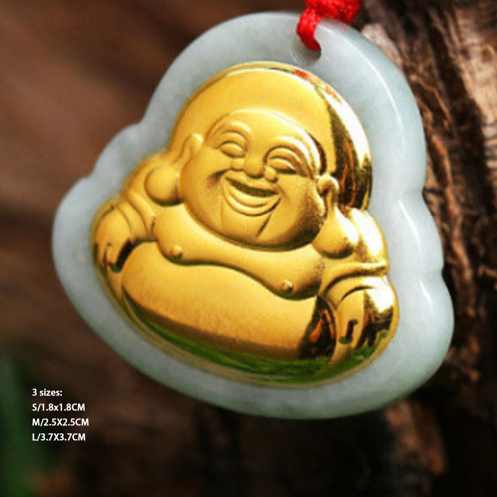 fashion 24k gold with jade stone laughing buddha necklace pendant