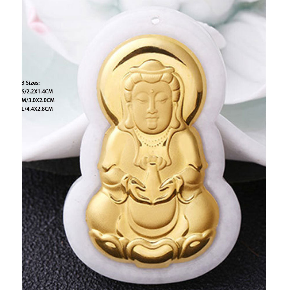 A grade Chinese jade stone fine 24k gold buddha buddha and Avalokitesvara jade Pendant Necklace Jewelry Wholesale