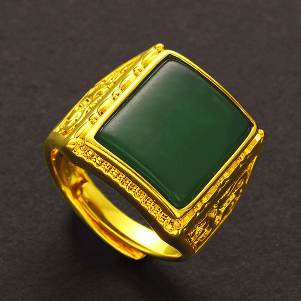 Placer Gold In Vietnam plated semiprecious square stone finger ring for men wholesale