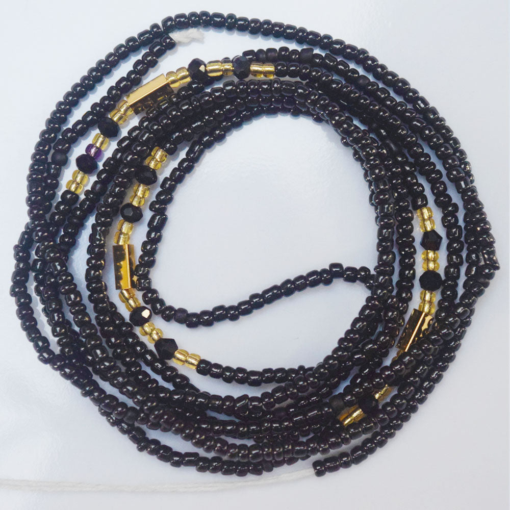 black beads gold tube bead charm weightloss double string cotton tie on african waist beads belly chain body jewelry