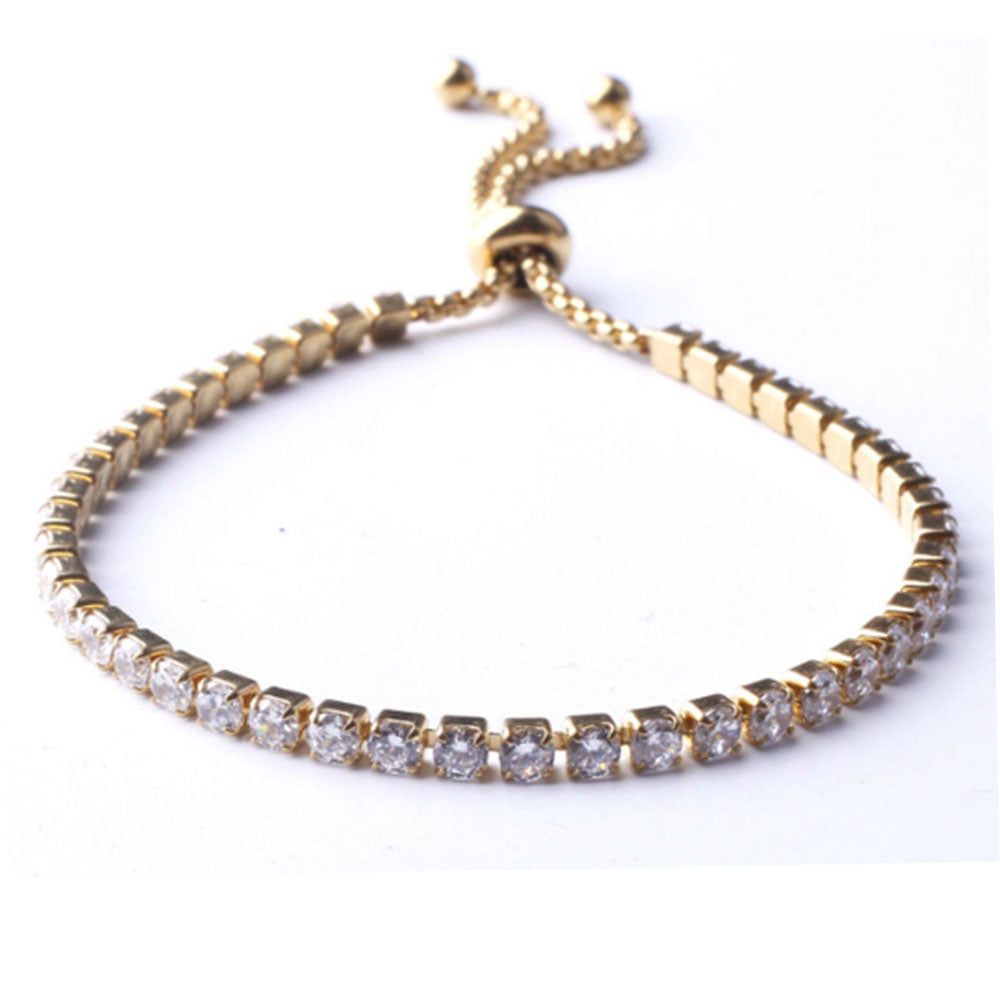 adjustable fashion stainless women steel cubic zircon beads diamond tennis chain bracelet