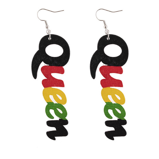 Wood letter charm Africa black queen earrings women